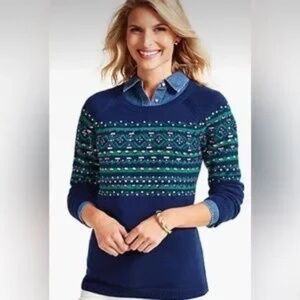 Talbots, Jewel embellished Fireside Fair Isle Sweater. Large